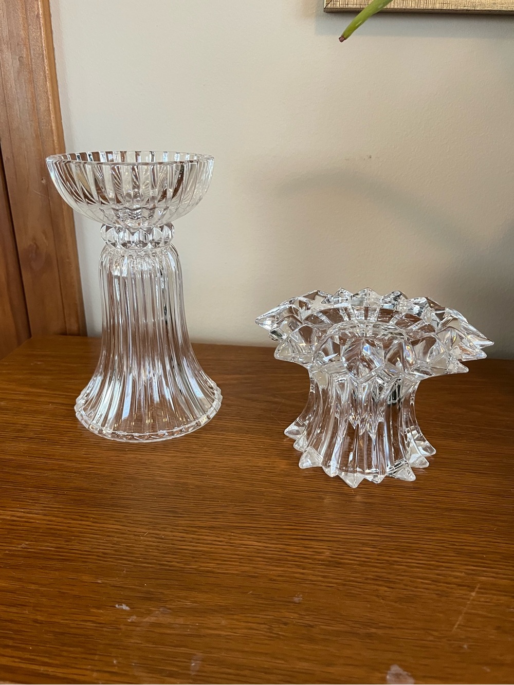 Crystal Candle Holders - Clear Glass Pair